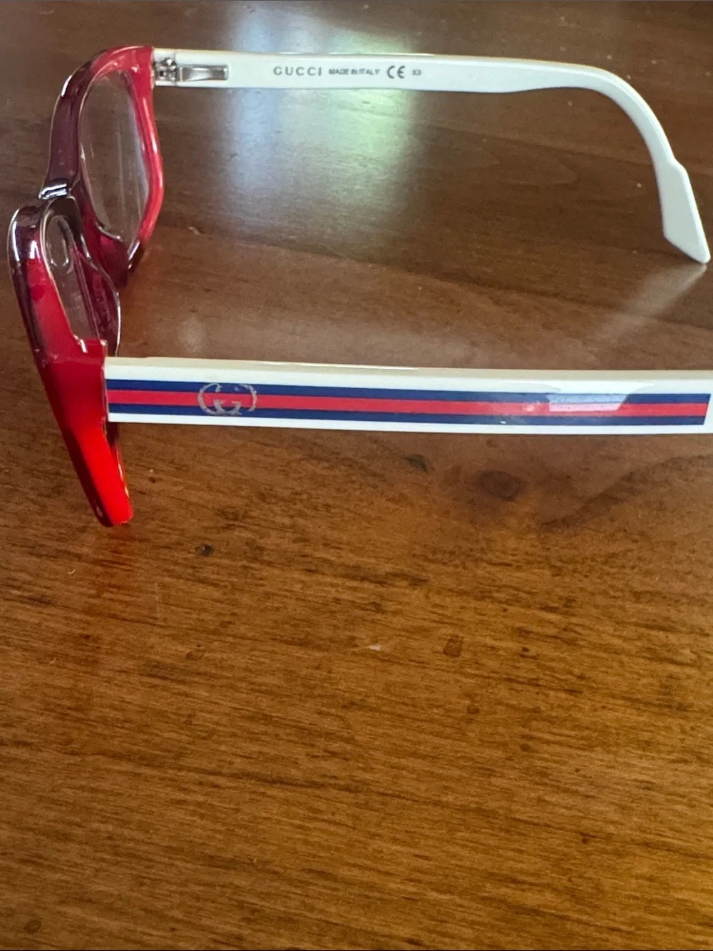 Gucci GG3181 Red Frame Eyeglasses w/Red White Blue Stripe Vintage Y2K